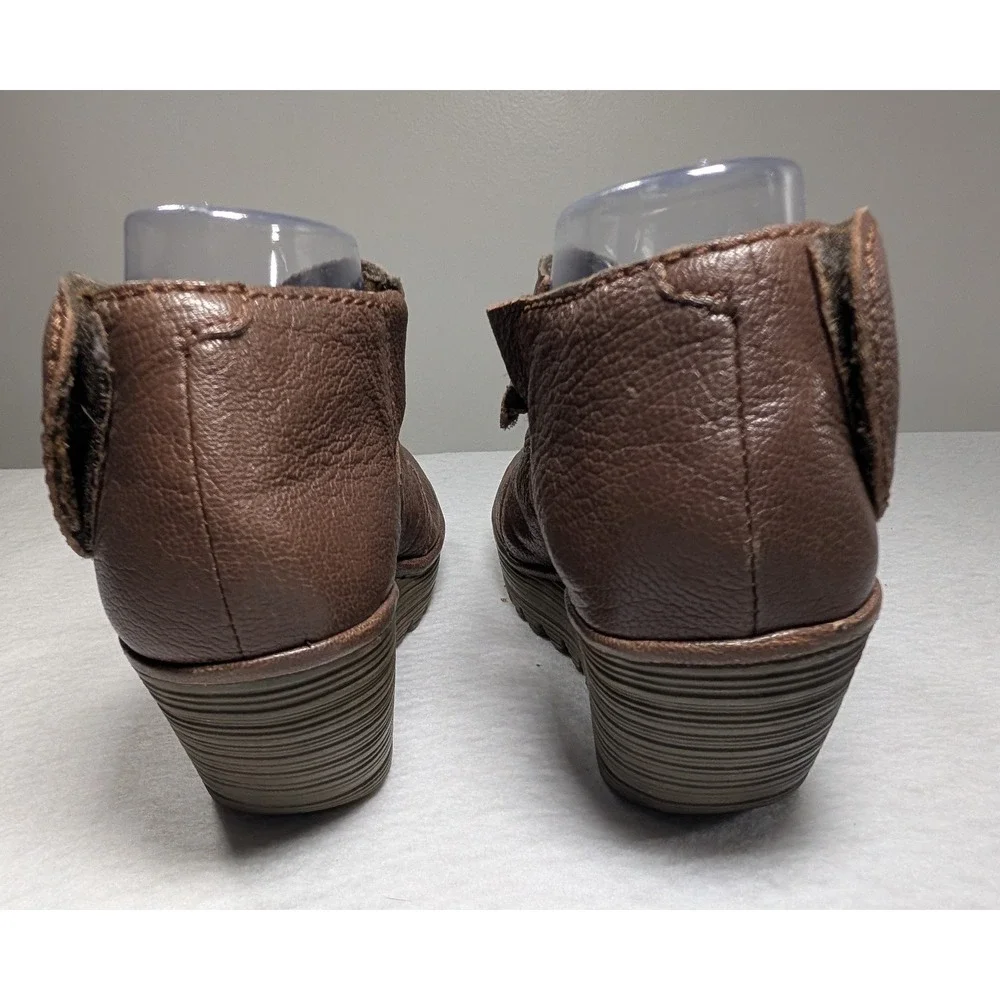 Fly London Pez Brown Leather Wedge Mary Jane Hook & Loop Comfort Shoes Women 8.5